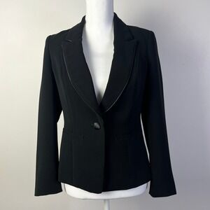 White House Black Market Officecore Blazer One Button Jacket Black‎ Trim 4P